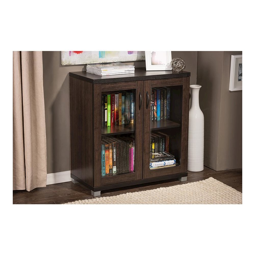 Dark Brown Sideboard Storage Cabinet with Glass Doors. Picture 3
