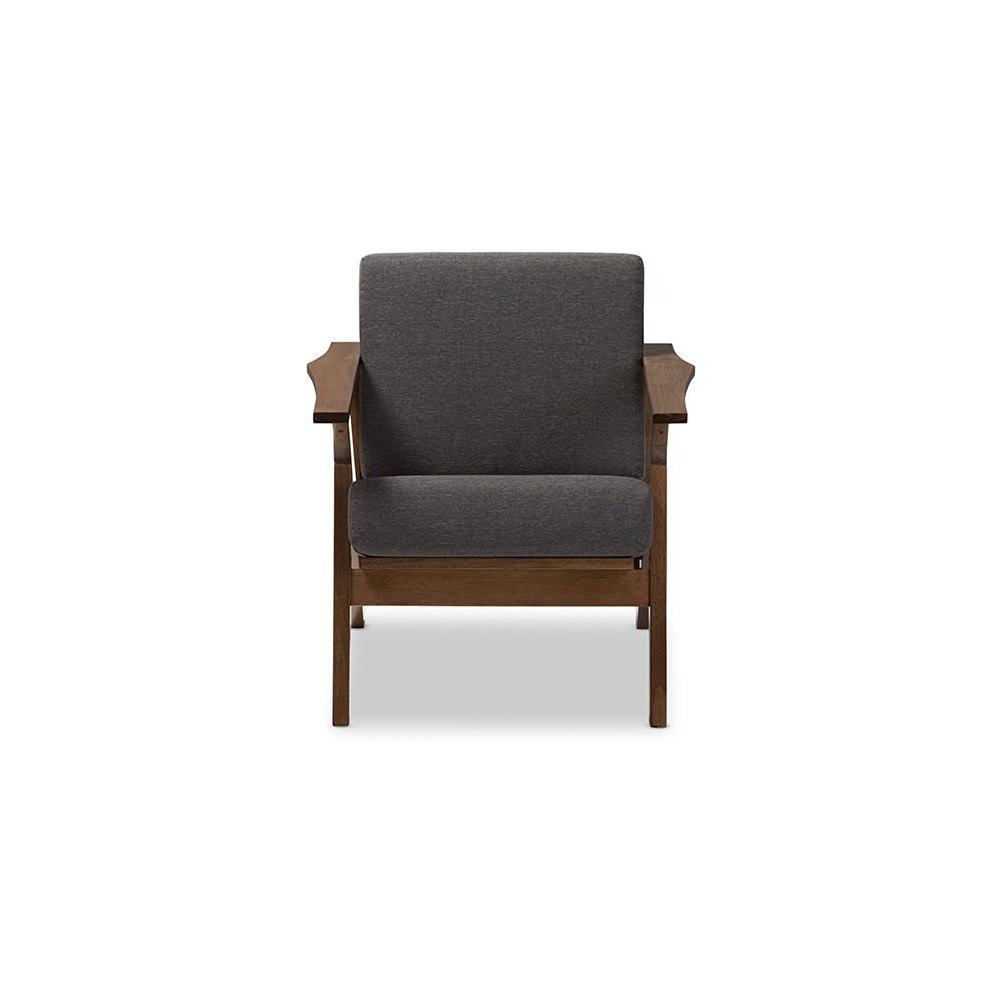 Grey Fabric and "Walnut" Brown Wood Living Room 1-Seater Lounge Chair. Picture 2
