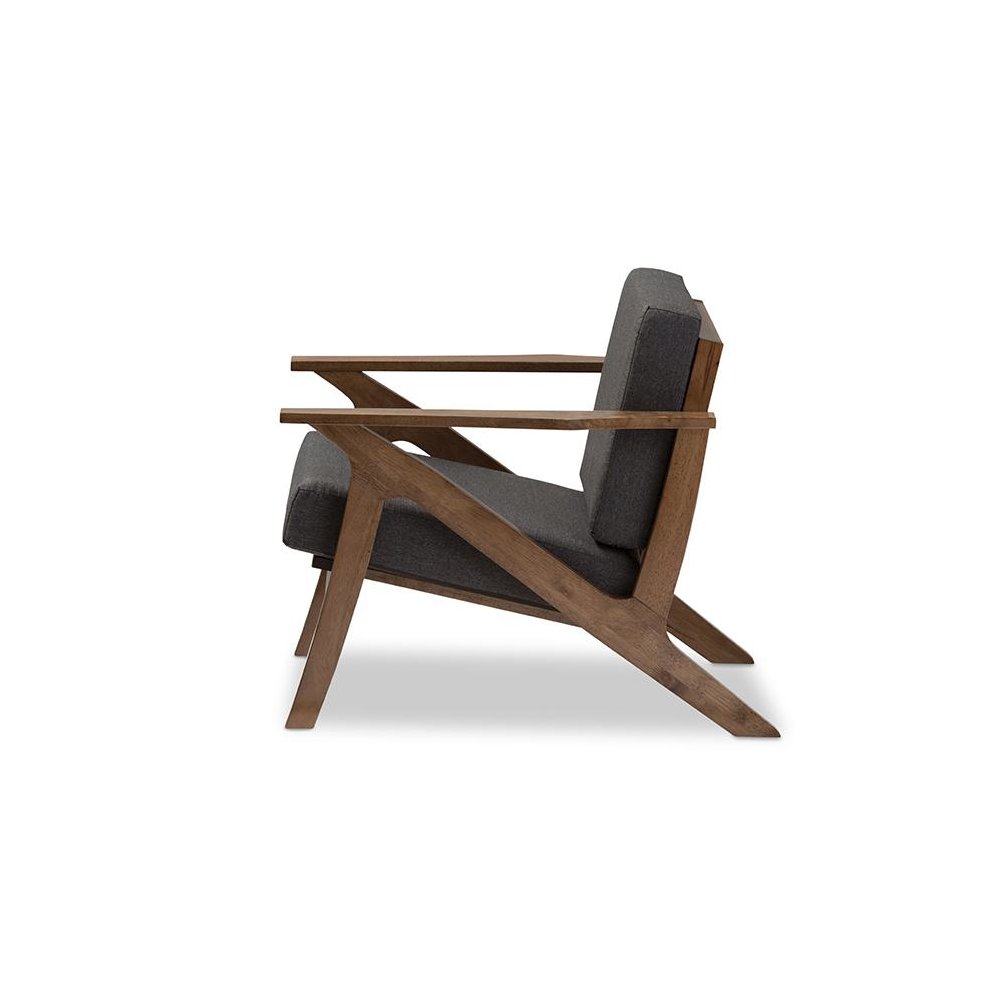 Grey Fabric and "Walnut" Brown Wood Living Room 1-Seater Lounge Chair. Picture 3