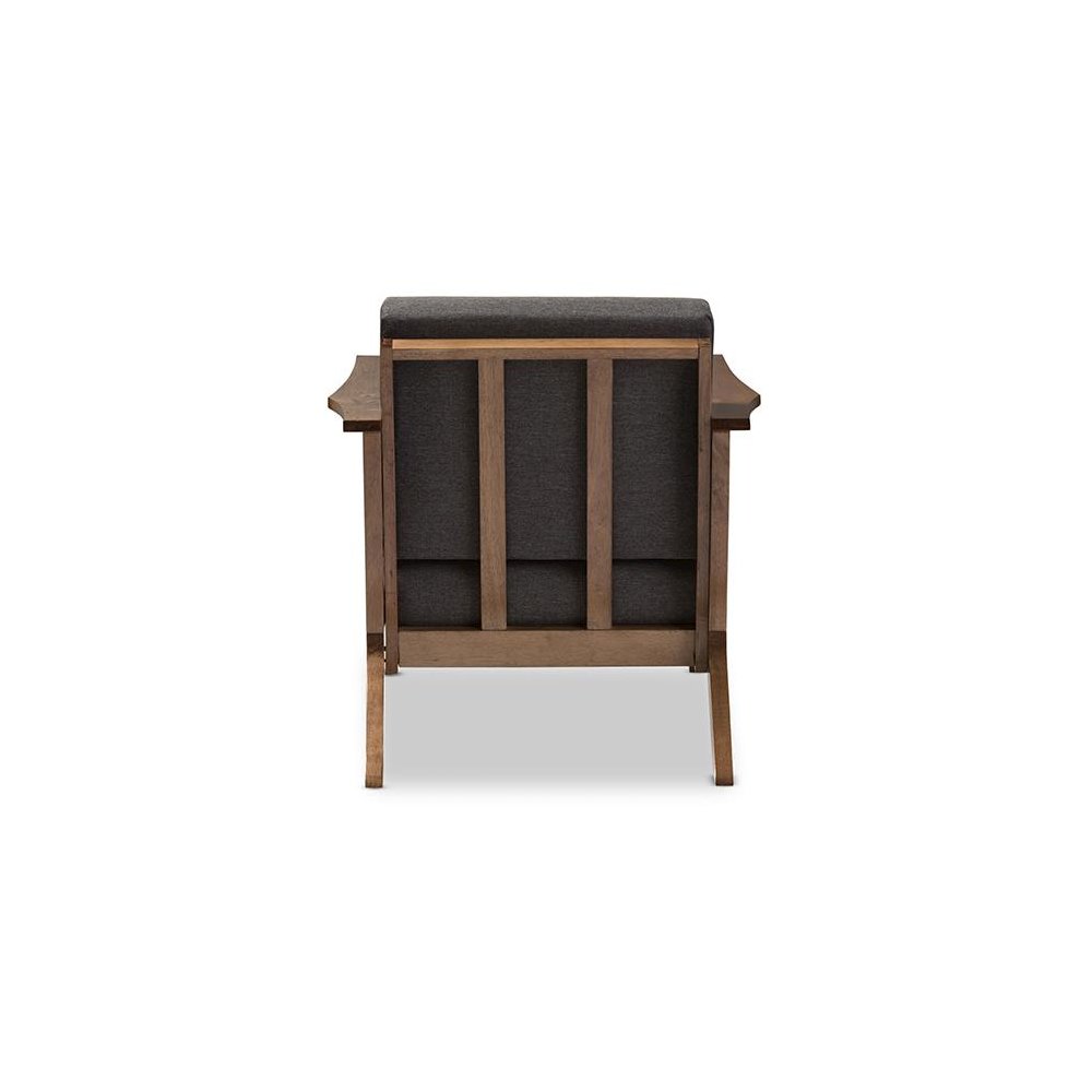 Grey Fabric and "Walnut" Brown Wood Living Room 1-Seater Lounge Chair. Picture 4