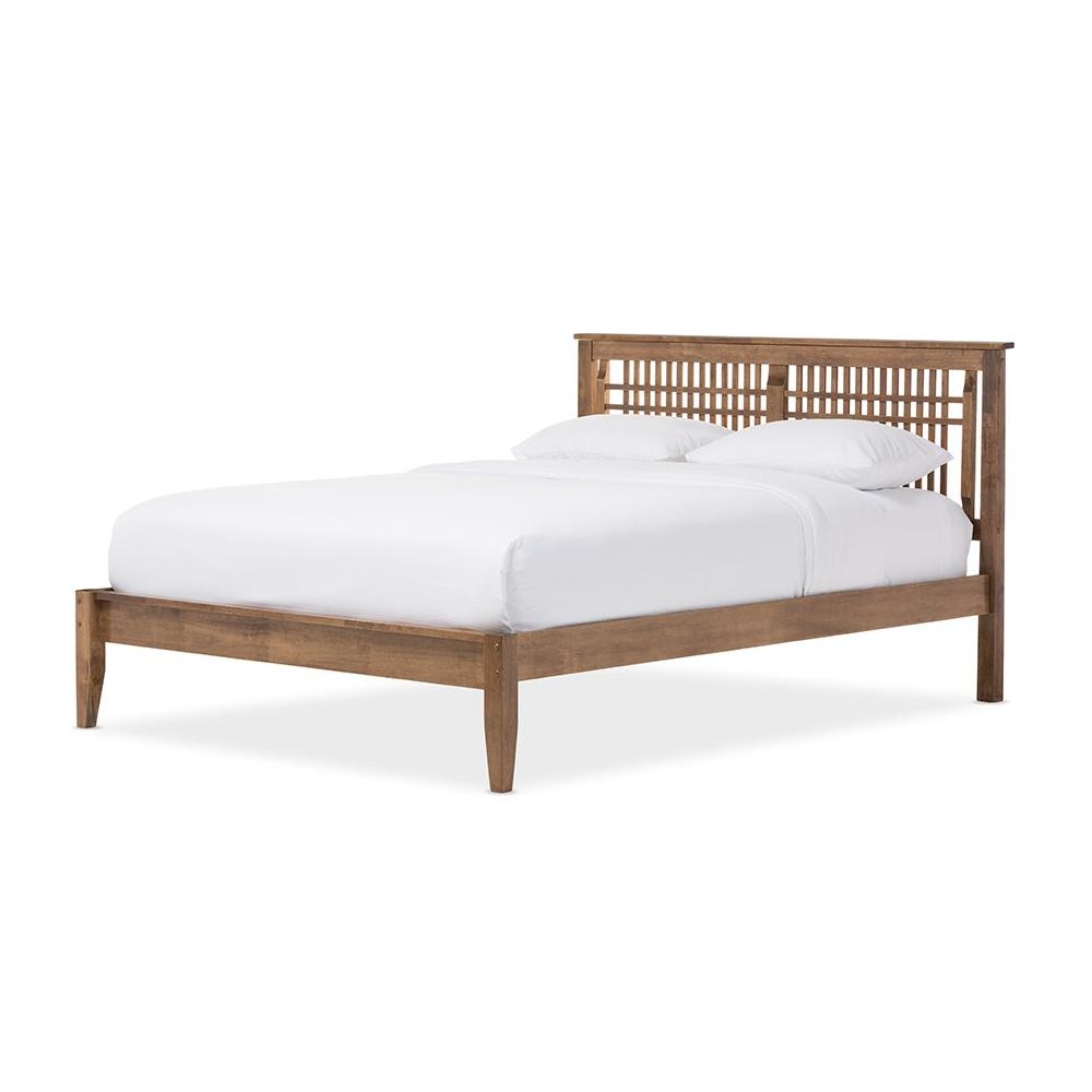 Solid Walnut Wood Window-Pane Style Full Size Platform Bed. Picture 1