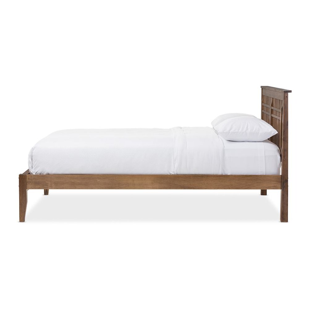 Solid Walnut Wood Window-Pane Style Full Size Platform Bed. Picture 2