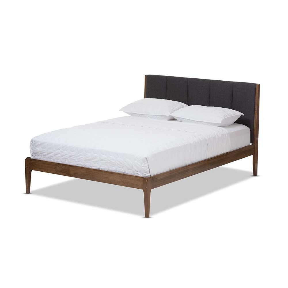 Medium Brown Finish Wood Queen Size Platform Bed. Picture 1