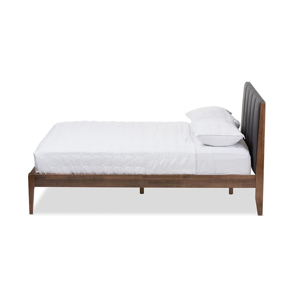Medium Brown Finish Wood Queen Size Platform Bed. Picture 2