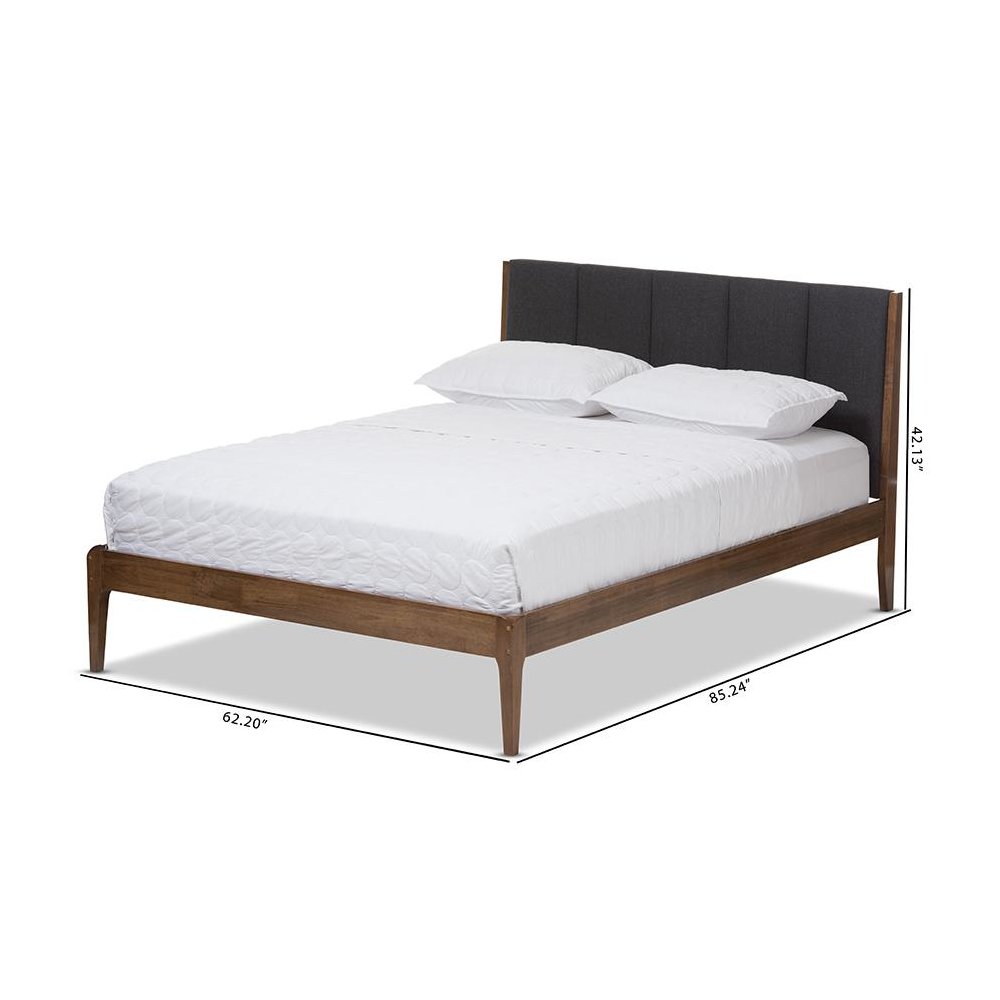 Medium Brown Finish Wood Queen Size Platform Bed. Picture 7