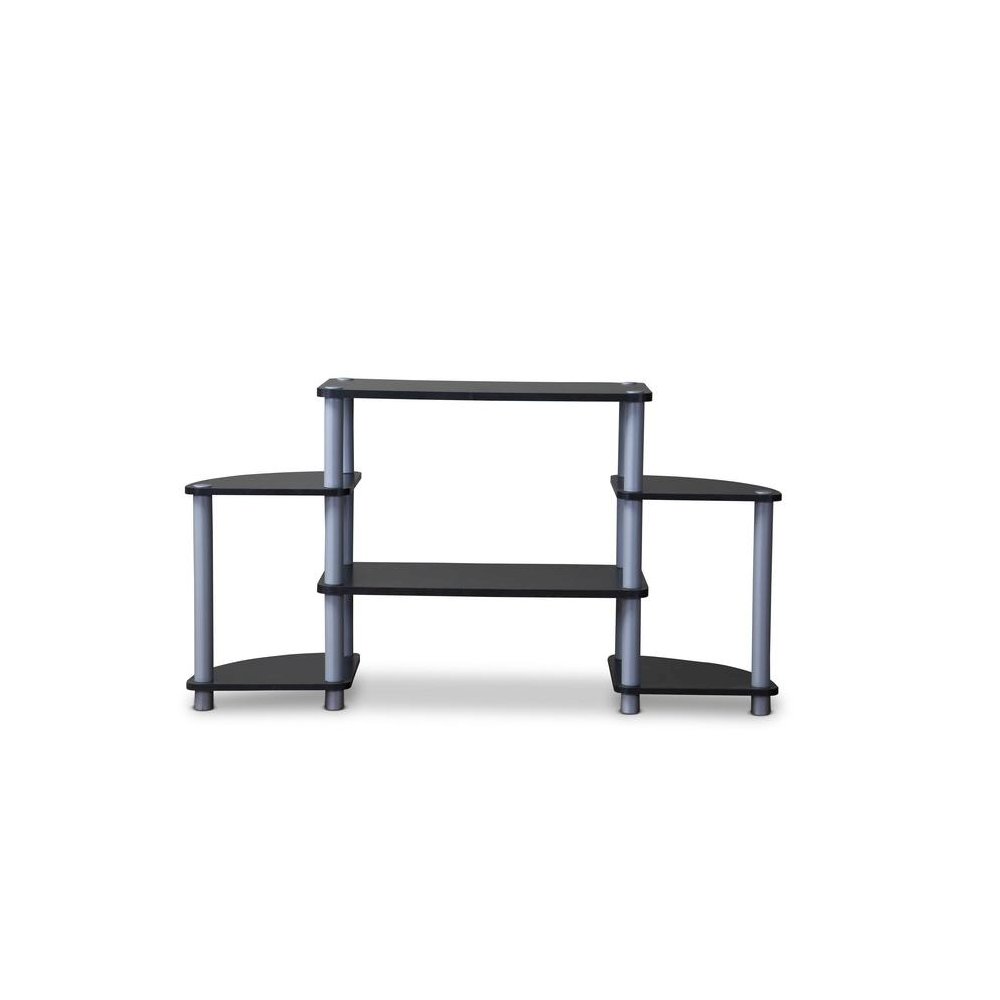 Baxton Studio Orbit Black and Silver 3-Tier TV Stand. Picture 1