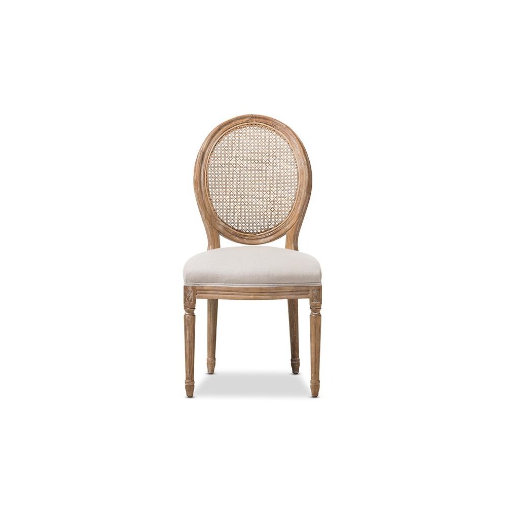 Beige Fabric Upholstered Dining Side Chair with Round Cane Back. Picture 2