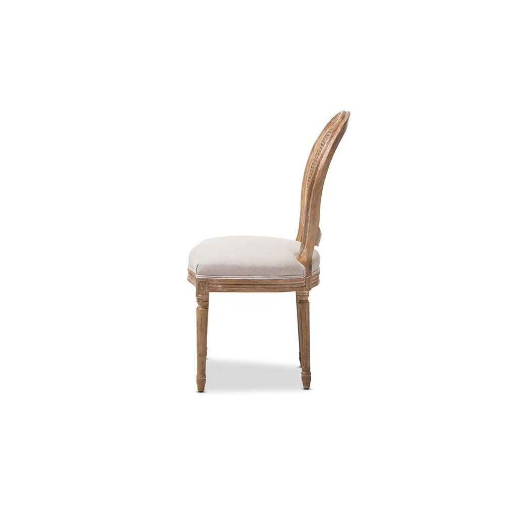 Beige Fabric Upholstered Dining Side Chair with Round Cane Back. Picture 3