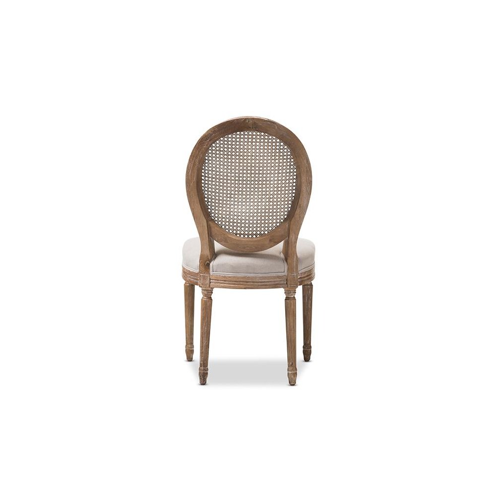 Beige Fabric Upholstered Dining Side Chair with Round Cane Back. Picture 4