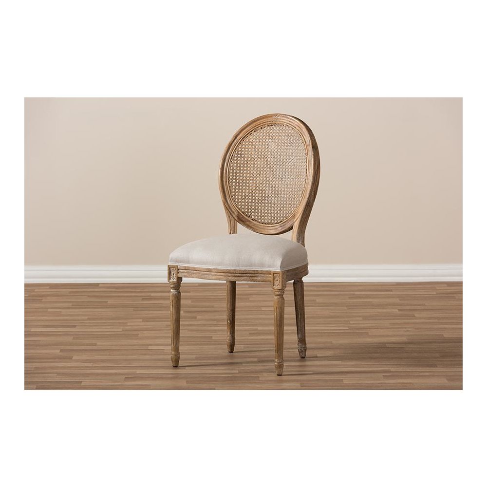 Beige Fabric Upholstered Dining Side Chair with Round Cane Back. Picture 8