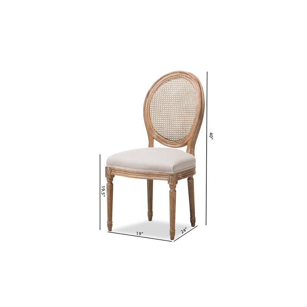 Beige Fabric Upholstered Dining Side Chair with Round Cane Back. Picture 9