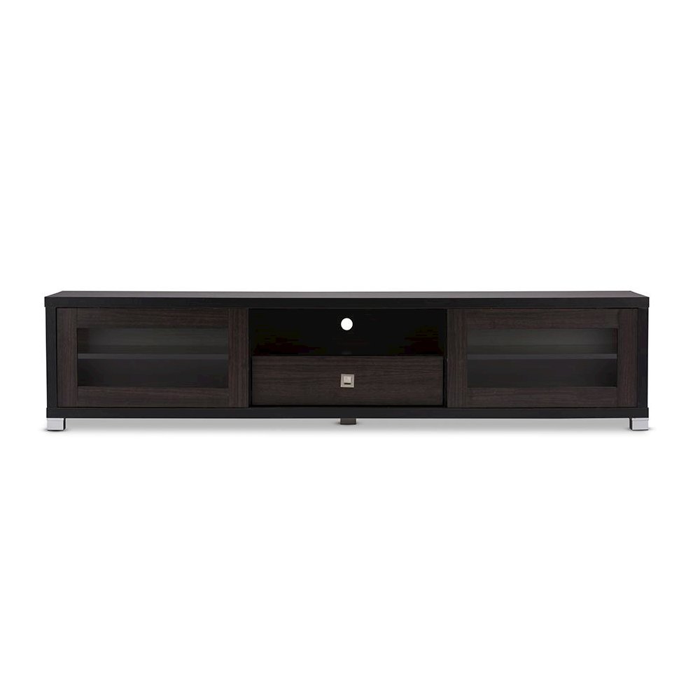 Beasley 70-Inch Dark Brown TV Cabinet with 2 Sliding Doors and Drawer. Picture 7