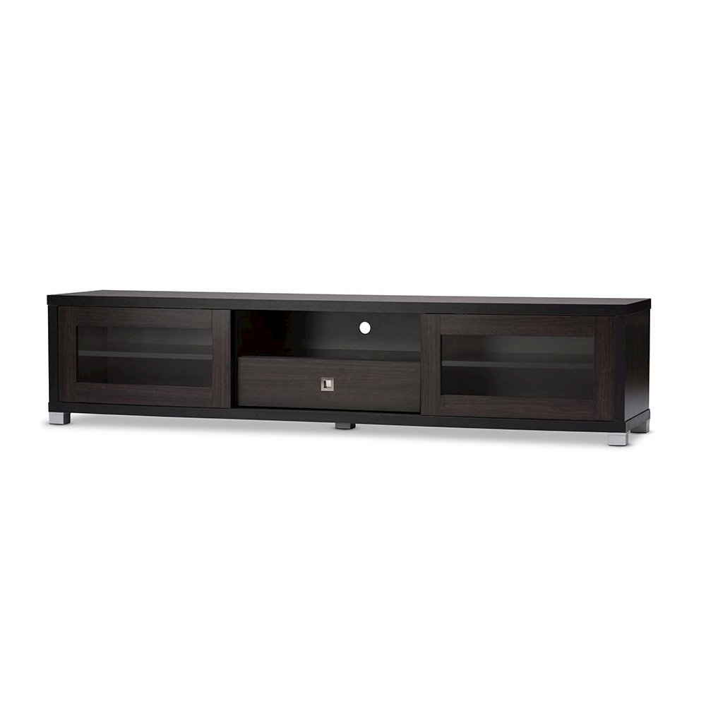 Beasley 70-Inch Dark Brown TV Cabinet with 2 Sliding Doors and Drawer. Picture 1