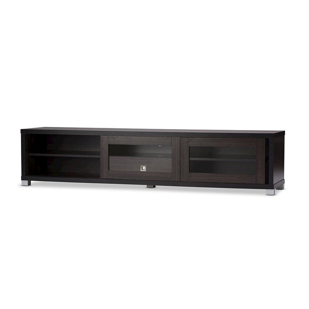 Beasley 70-Inch Dark Brown TV Cabinet with 2 Sliding Doors and Drawer. Picture 2