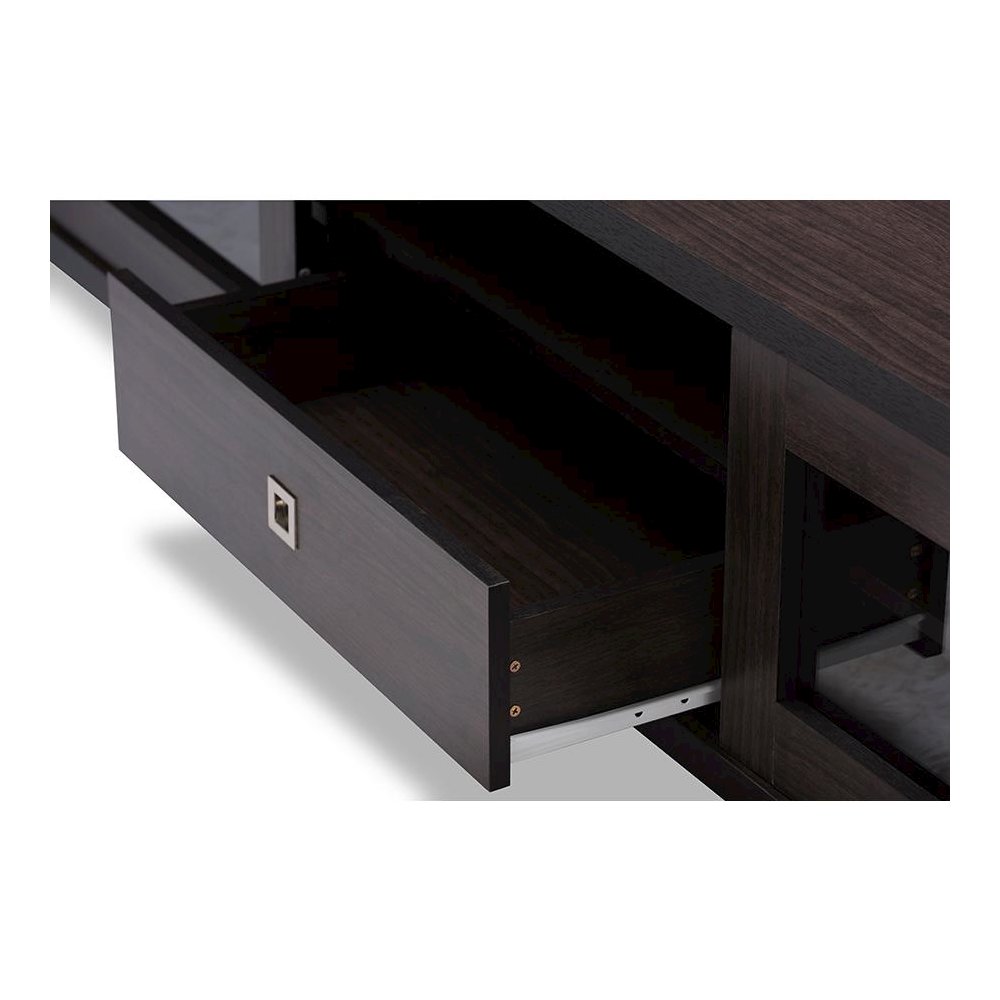 Beasley 70-Inch Dark Brown TV Cabinet with 2 Sliding Doors and Drawer. Picture 5