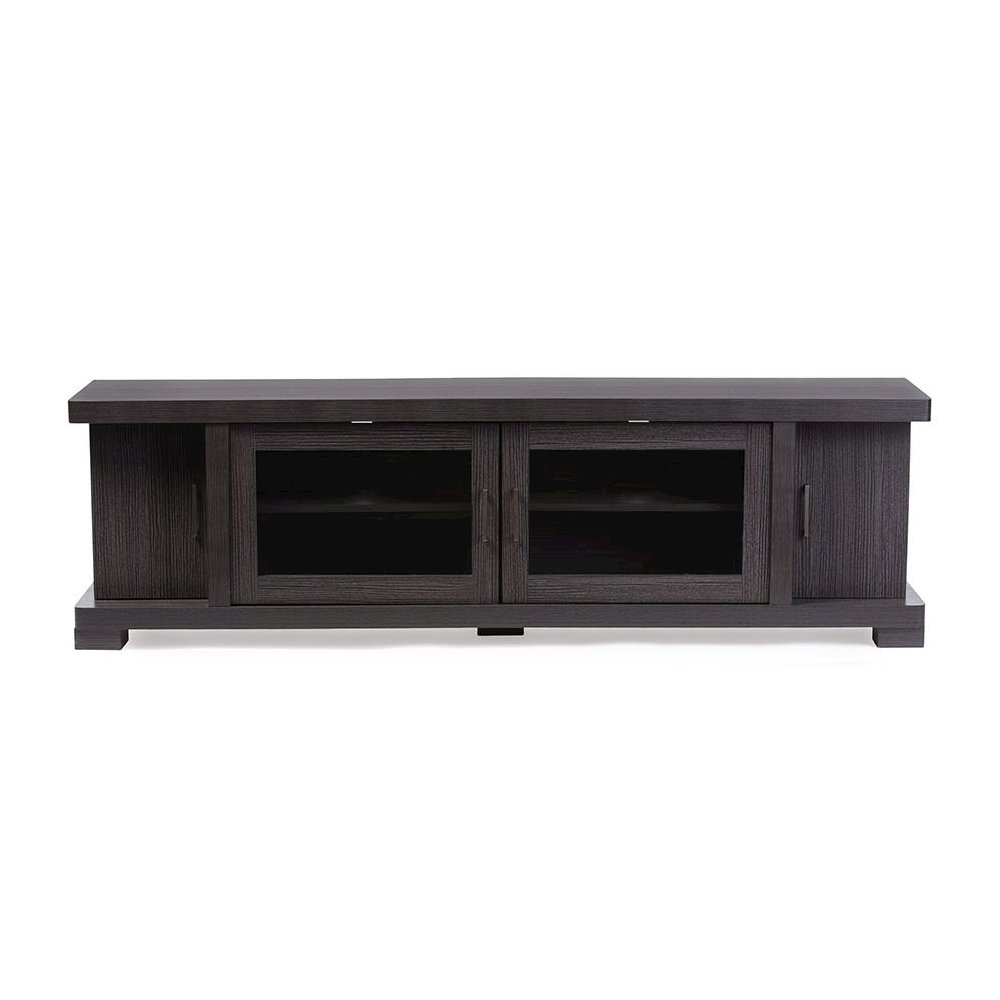 Viveka 70-Inch Greyish Dark Brown Wood TV Cabinet with 2 Glass Doors and 2 Doors. Picture 5