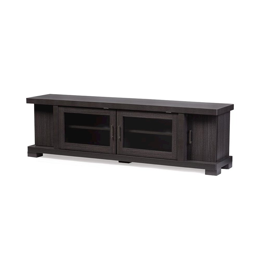 Viveka 70-Inch Greyish Dark Brown Wood TV Cabinet with 2 Glass Doors and 2 Doors. Picture 1