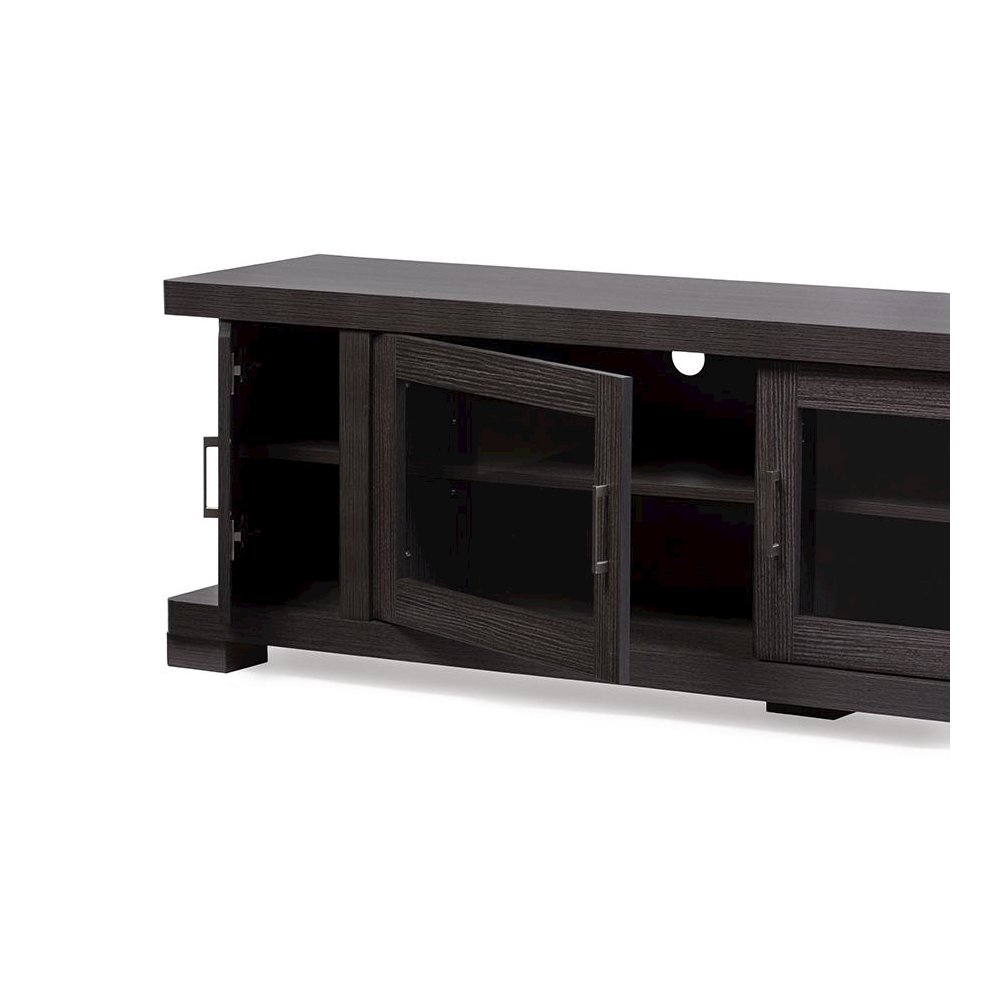 Viveka 70-Inch Greyish Dark Brown Wood TV Cabinet with 2 Glass Doors and 2 Doors. Picture 2