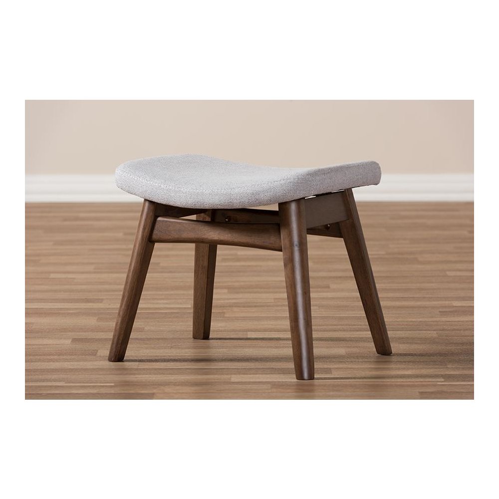 Baxton Studio Vera Mid-Century Modern Light Grey Fabric Upholstered Ottoman. Picture 5