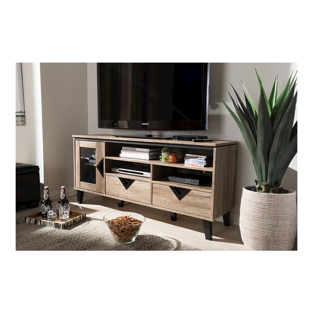 Baxton Studio Cardiff Modern and Contemporary Light Brown Wood 55-Inch TV Stand. Picture 5