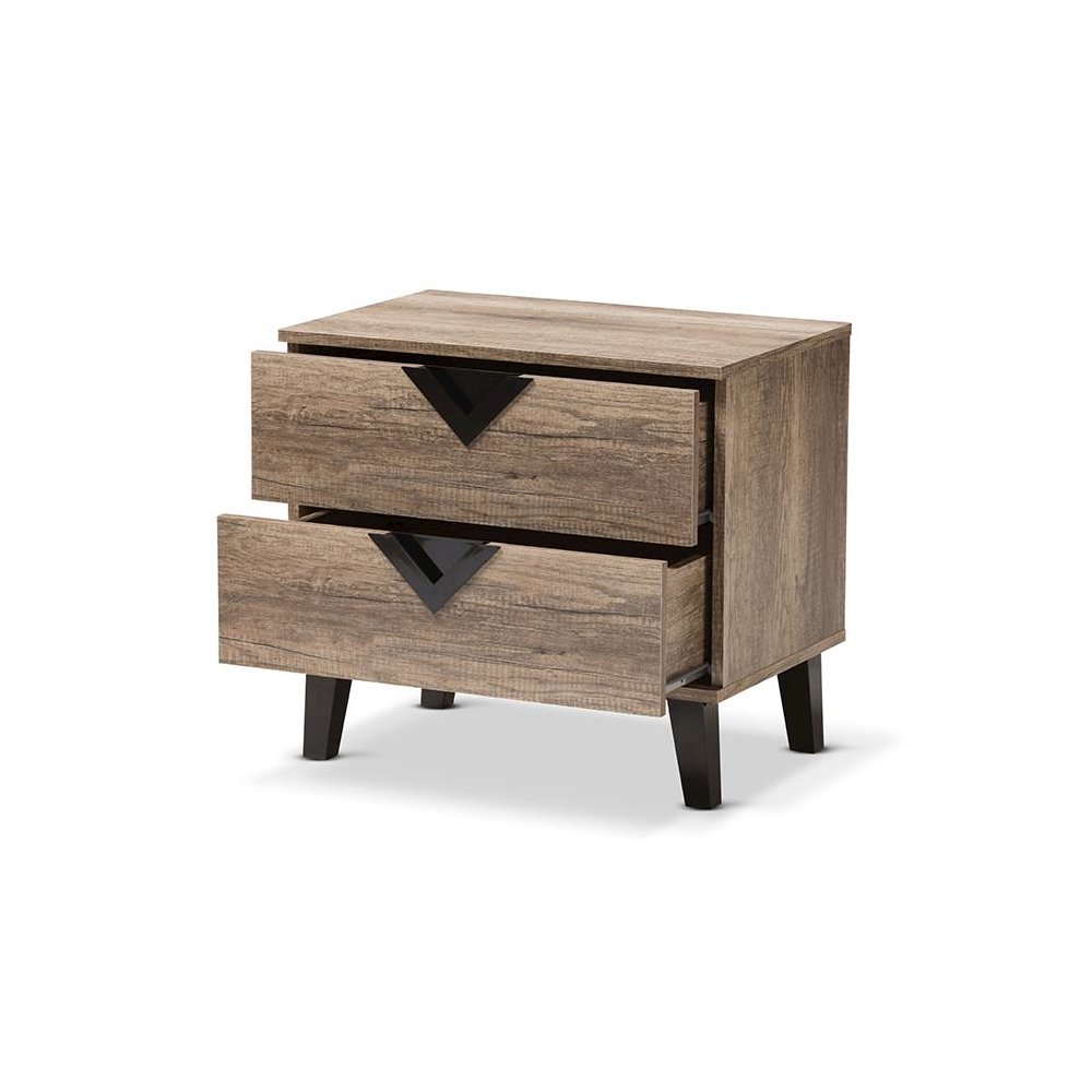 Swanson Modern and Contemporary Light Brown Wood 2-Drawer Nightstand. Picture 2