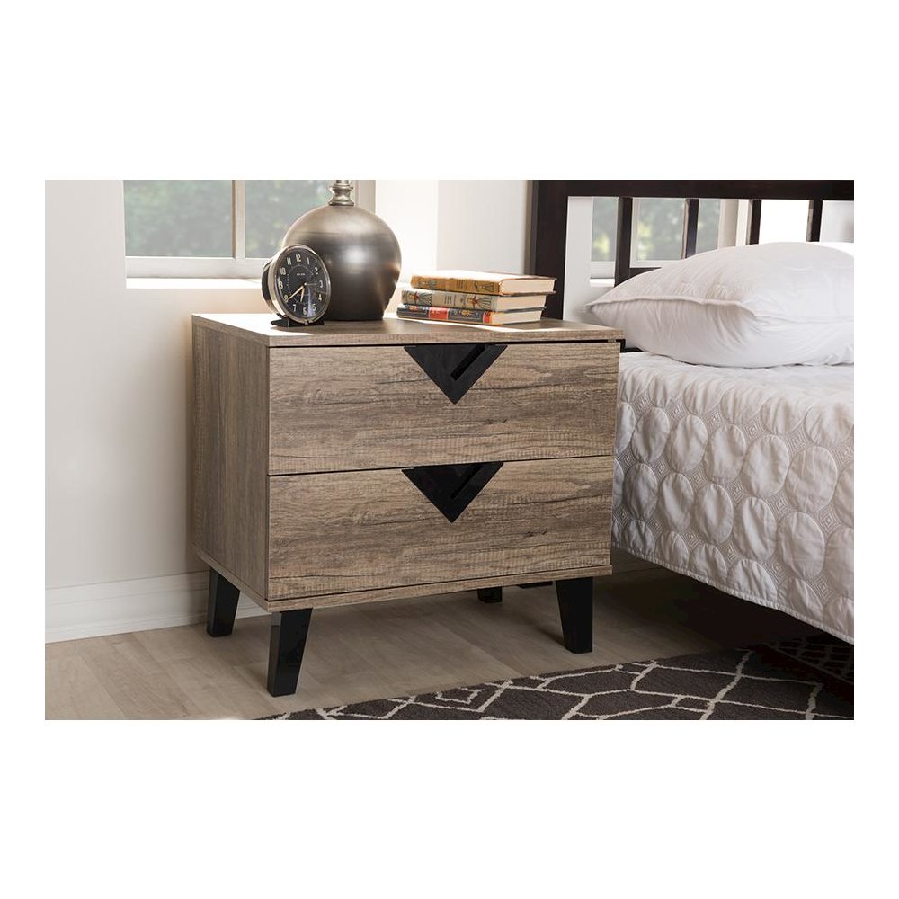 Swanson Modern and Contemporary Light Brown Wood 2-Drawer Nightstand. Picture 5