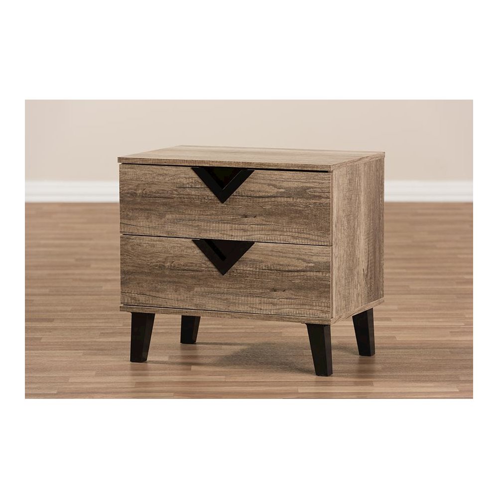 Swanson Modern and Contemporary Light Brown Wood 2-Drawer Nightstand. Picture 6