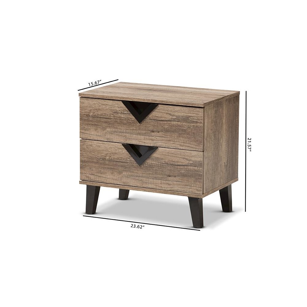 Swanson Modern and Contemporary Light Brown Wood 2-Drawer Nightstand. Picture 7