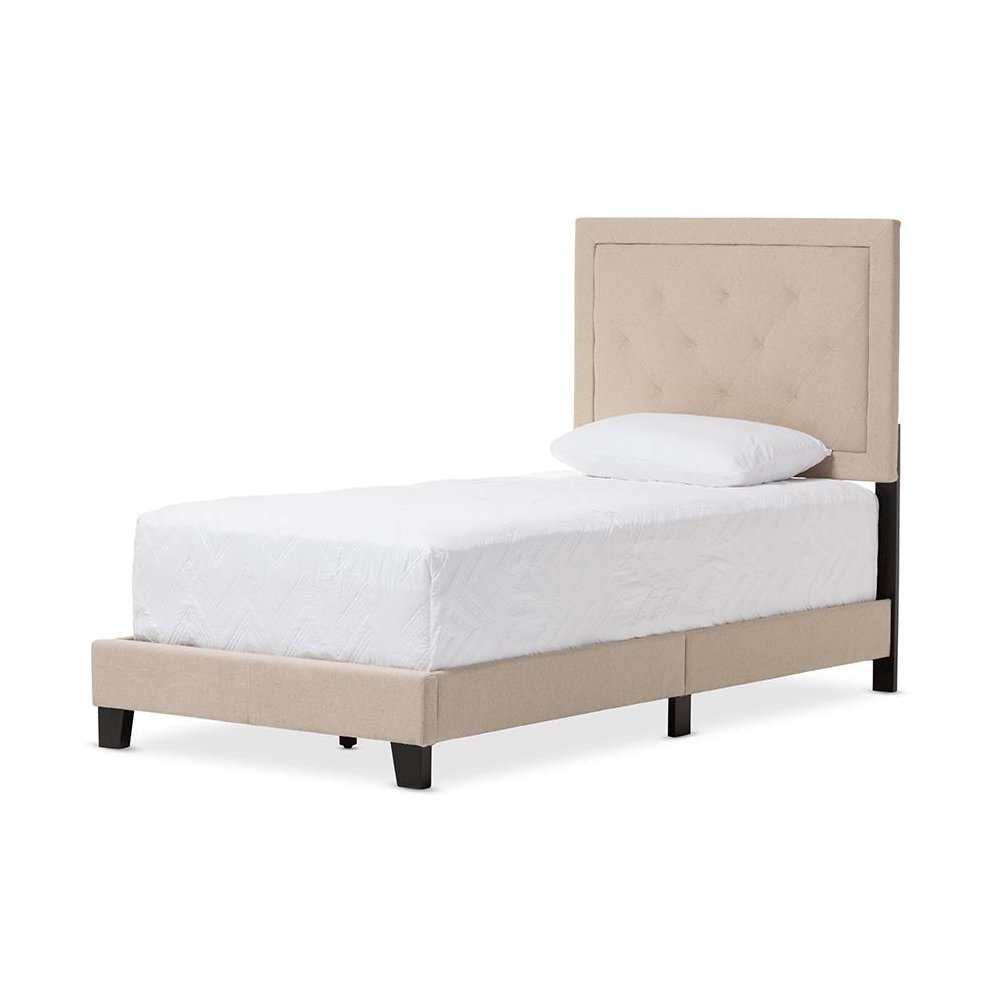 Paris Modern and Contemporary Beige Linen Upholstered Twin Size Tufting Bed. Picture 1