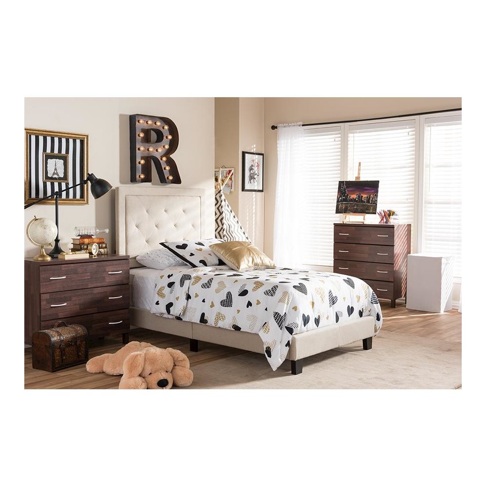 Paris Modern and Contemporary Beige Linen Upholstered Twin Size Tufting Bed. Picture 5