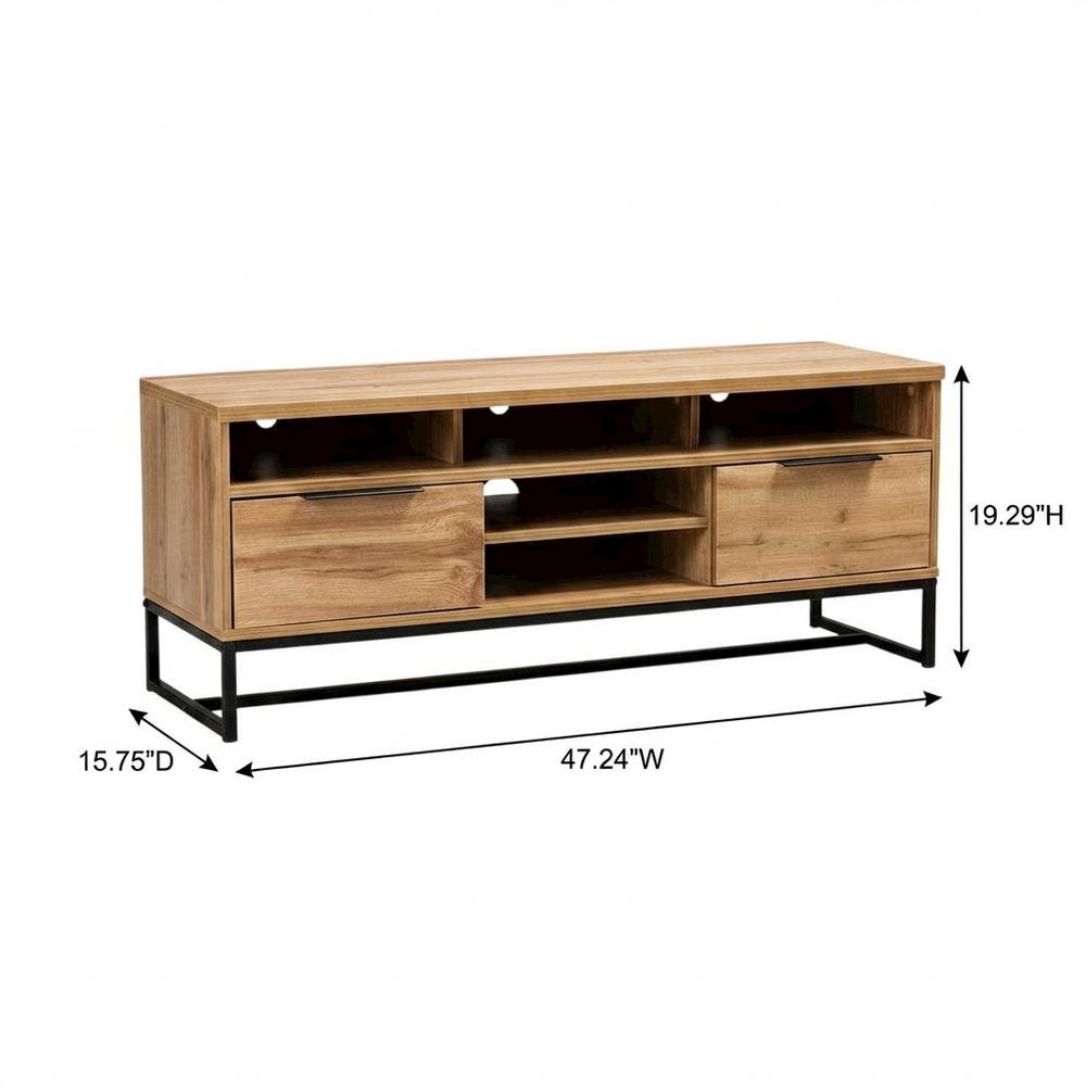 Black Wood and Metal TV Stand with Contemporary Design and 2 Drawers. Picture 7