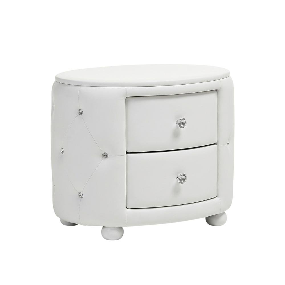 Glamour Style White Faux Leather Nightstand with 2 Drawers and Wooden Frame. Picture 1