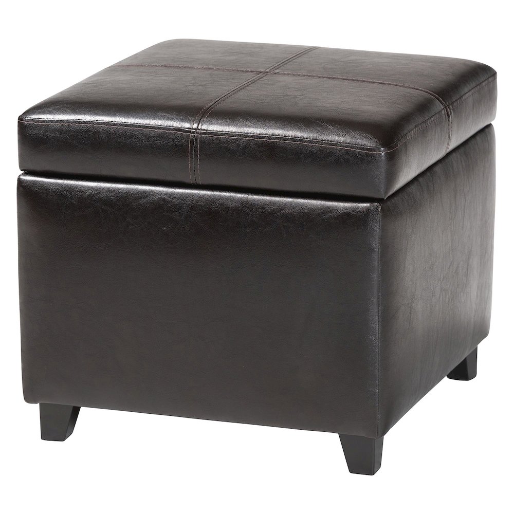 Baxton Studio Dark Brown Full Leather Storage Cube Ottoman. Picture 1