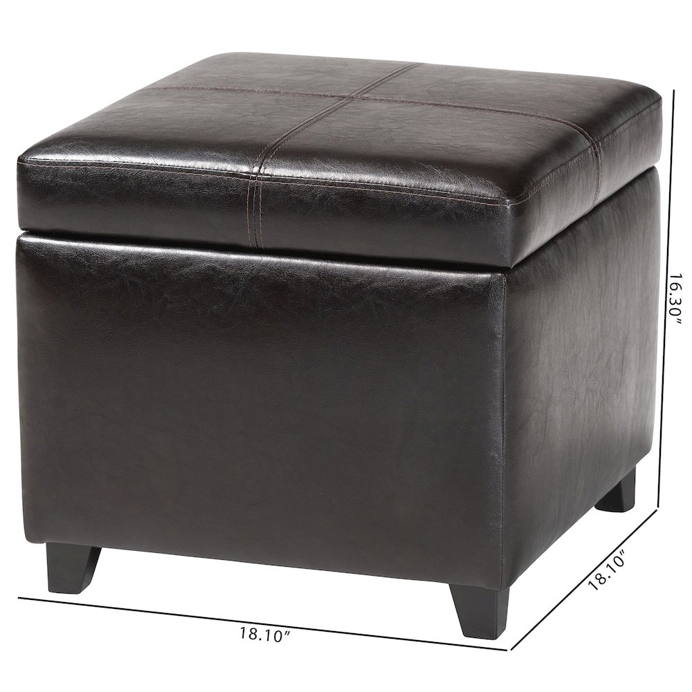 Baxton Studio Dark Brown Full Leather Storage Cube Ottoman. Picture 9