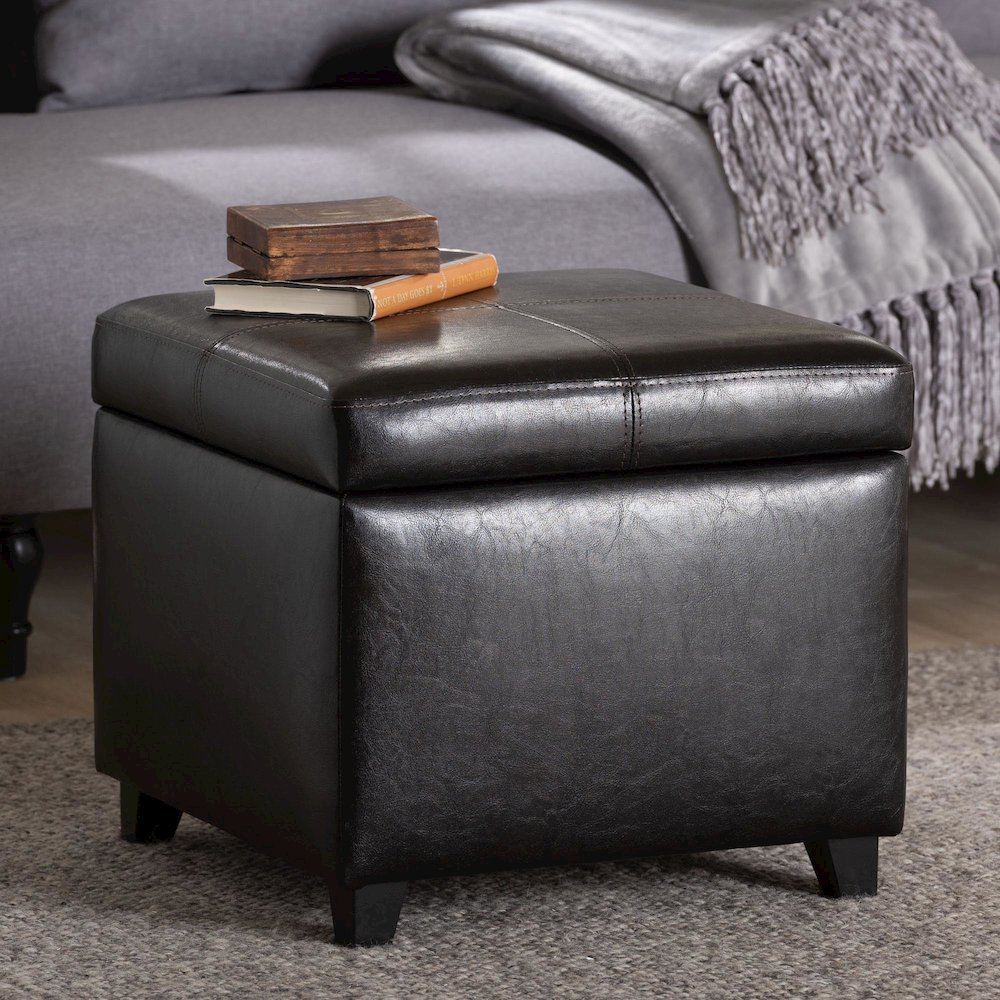 Baxton Studio Dark Brown Full Leather Storage Cube Ottoman. Picture 10