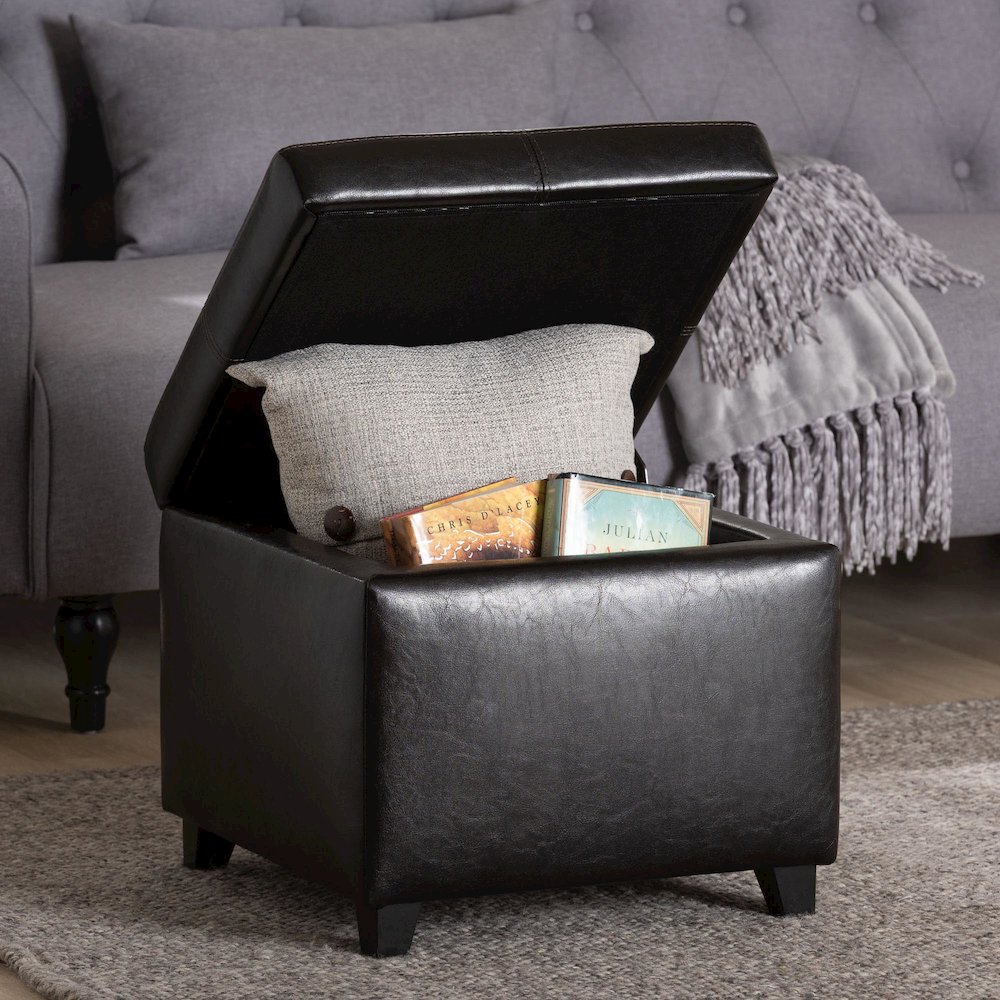 Baxton Studio Dark Brown Full Leather Storage Cube Ottoman. Picture 8