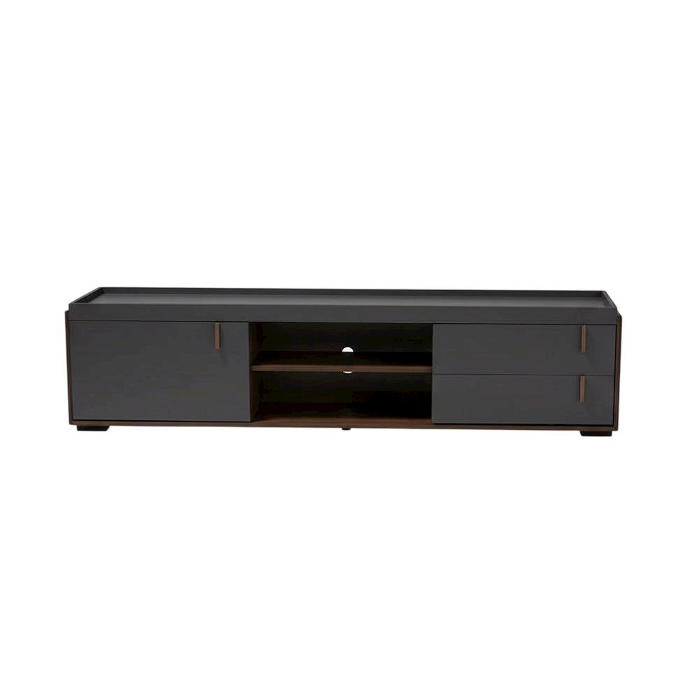 Gray and Walnut Two-Tone Wood TV Stand with Contemporary Style. Picture 4