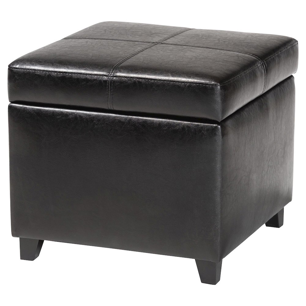 Baxton Studio Black Full Leather Storage Cube Ottoman. Picture 1