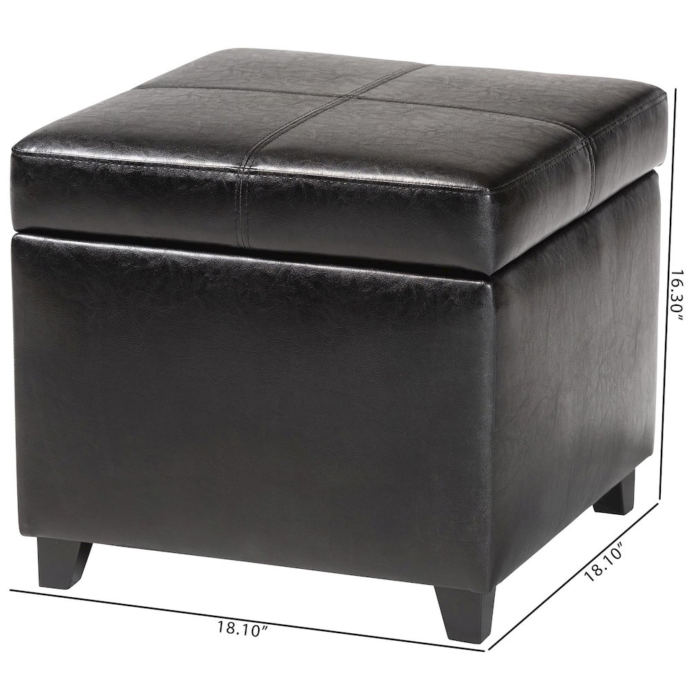 Baxton Studio Black Full Leather Storage Cube Ottoman. Picture 5