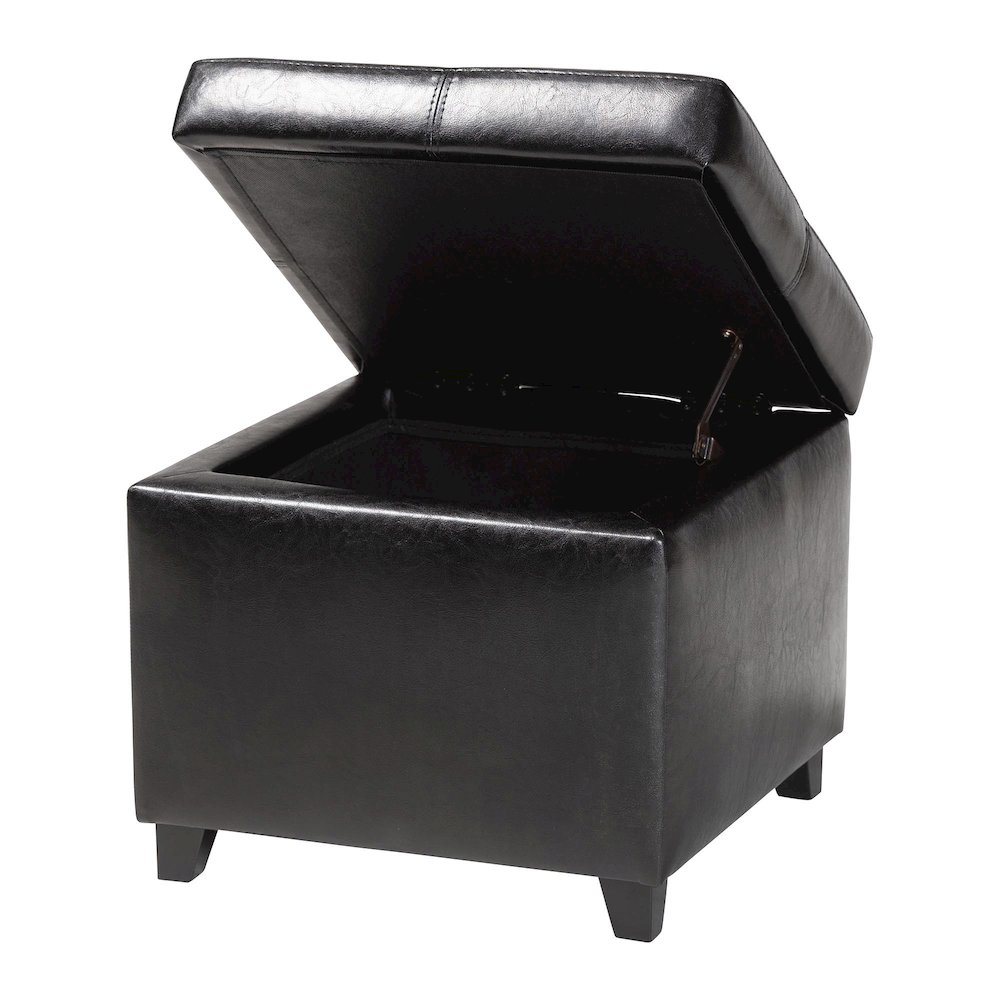 Baxton Studio Black Full Leather Storage Cube Ottoman. Picture 2