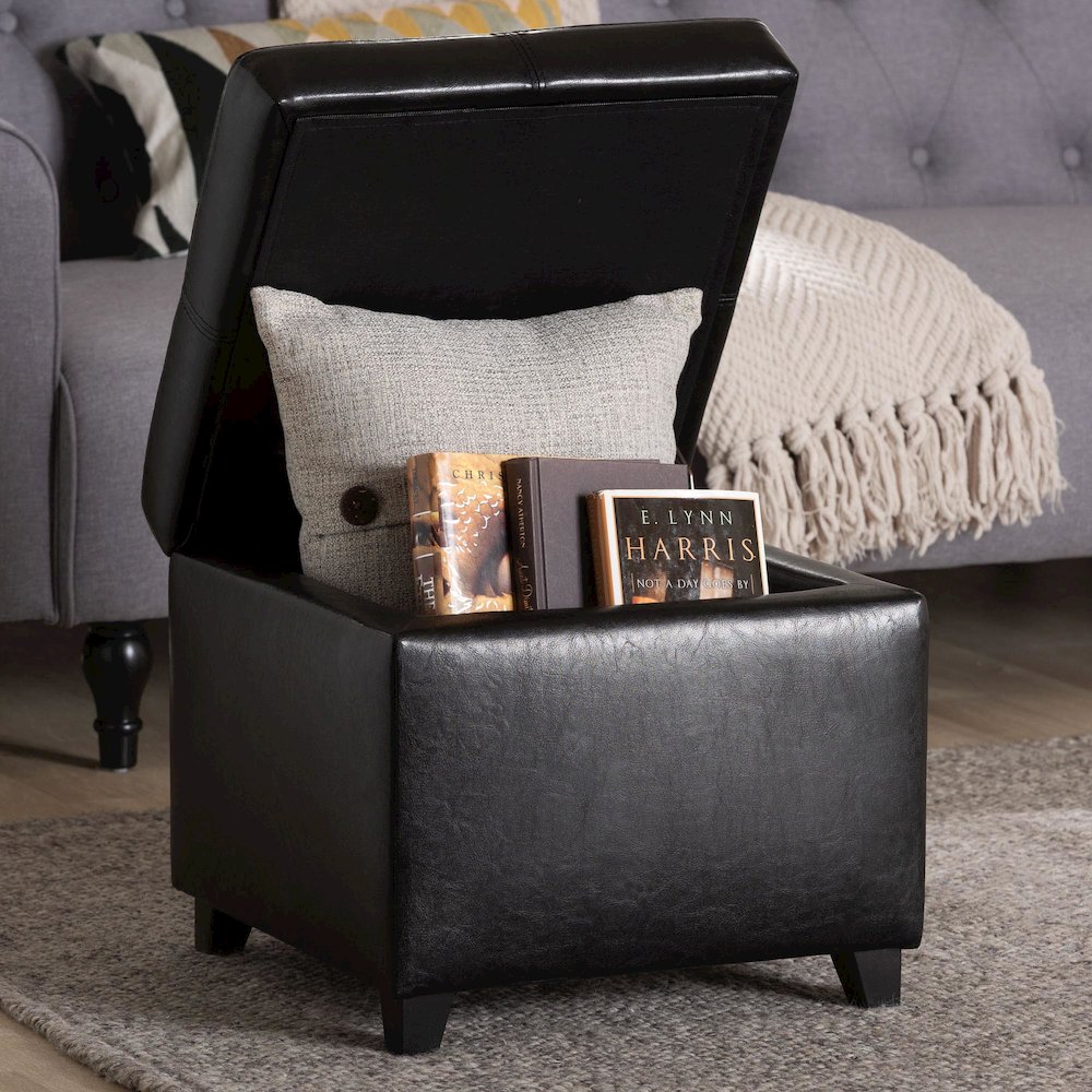 Baxton Studio Black Full Leather Storage Cube Ottoman. Picture 9