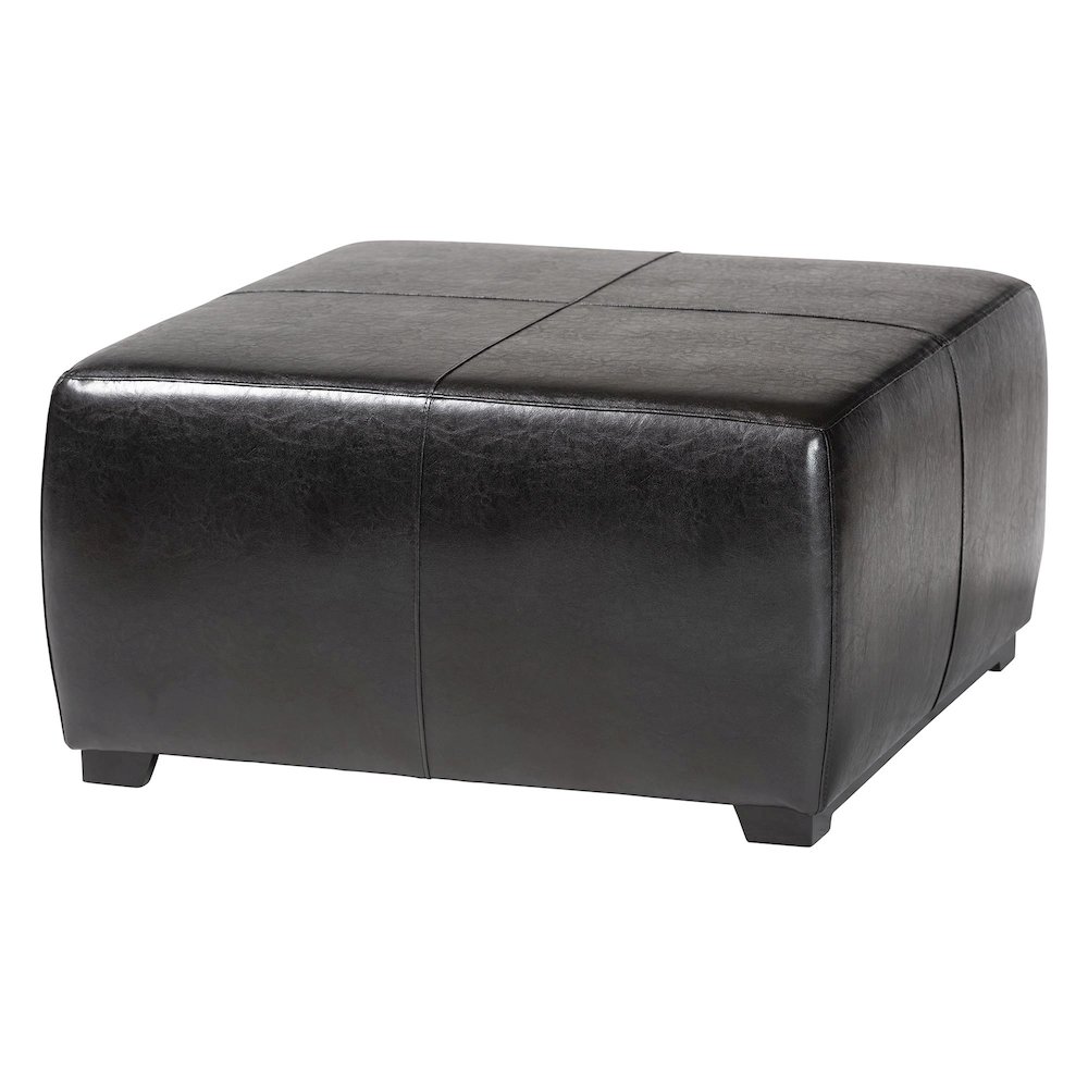 Baxton Studio Black Faux Leather Square Ottoman Footstool. Picture 1