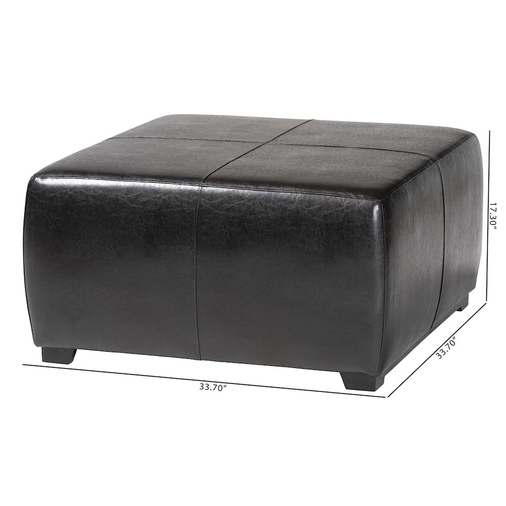 Baxton Studio Black Faux Leather Square Ottoman Footstool. Picture 4