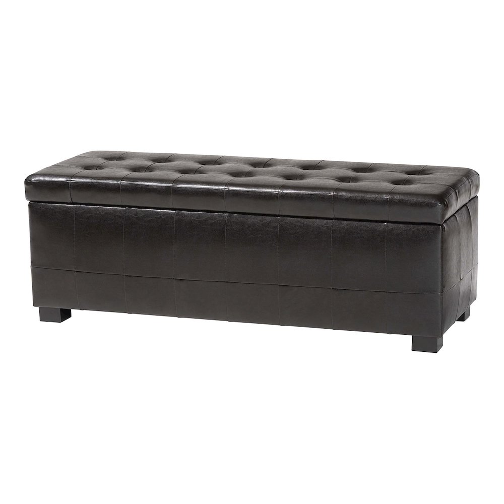 Baxton Studio Dark Brown Faux Storage Bench Ottoman with Dimples. Picture 1