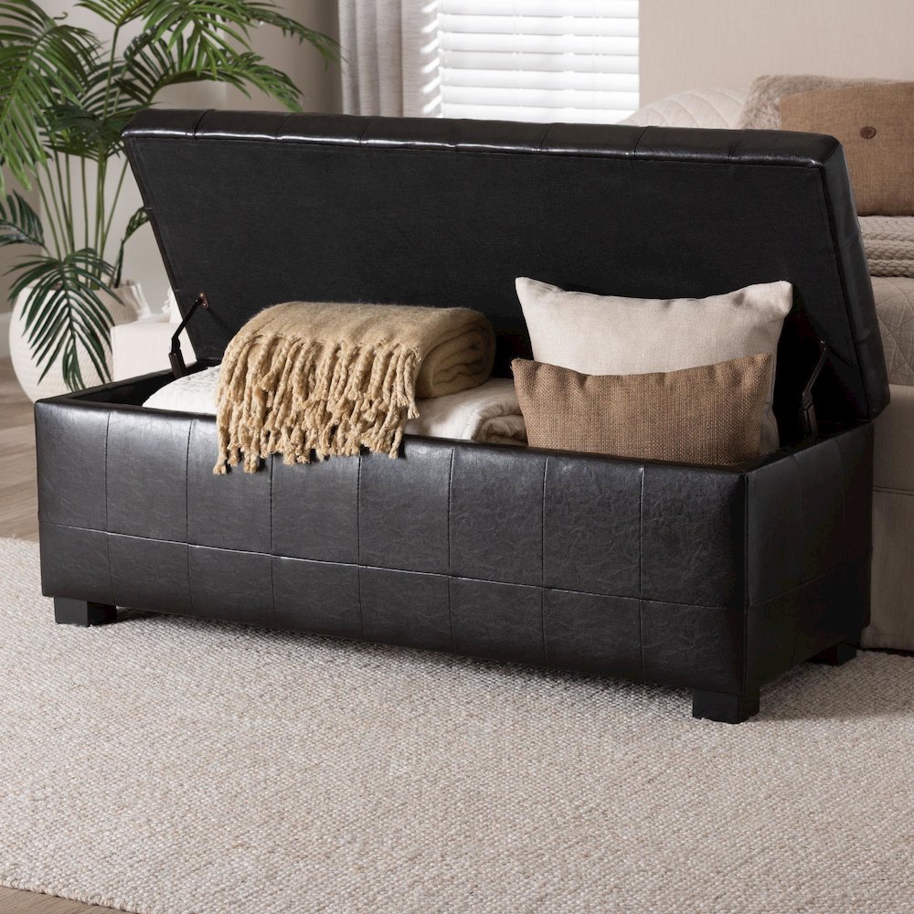 Baxton Studio Dark Brown Faux Storage Bench Ottoman with Dimples. Picture 10