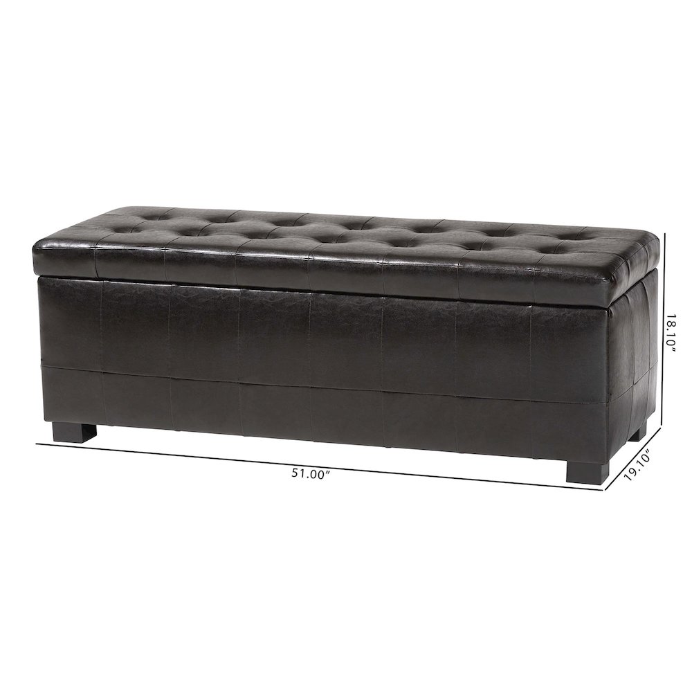 Baxton Studio Dark Brown Faux Storage Bench Ottoman with Dimples. Picture 5