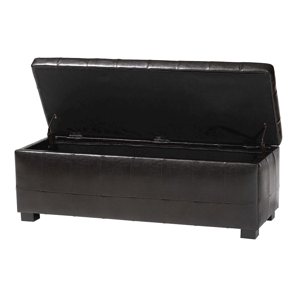 Baxton Studio Dark Brown Faux Storage Bench Ottoman with Dimples. Picture 4