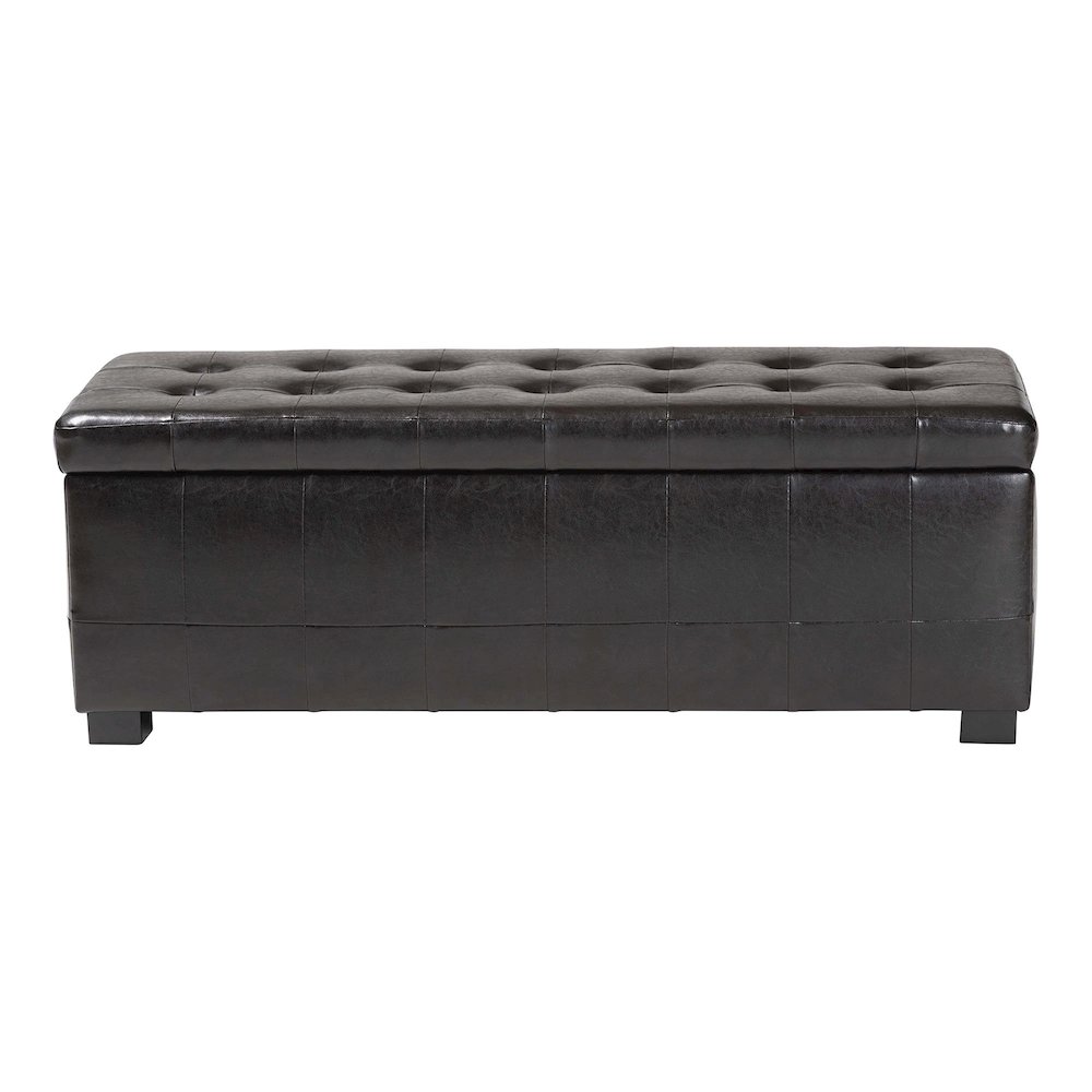 Baxton Studio Dark Brown Faux Storage Bench Ottoman with Dimples. Picture 2