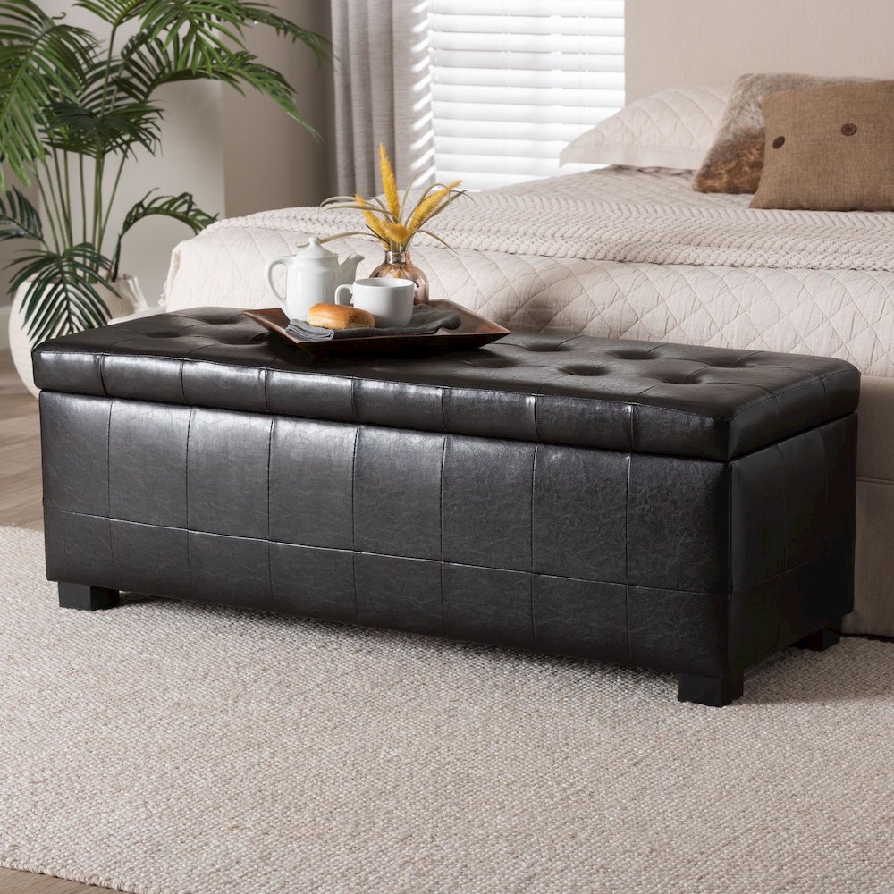 Baxton Studio Dark Brown Faux Storage Bench Ottoman with Dimples. Picture 11