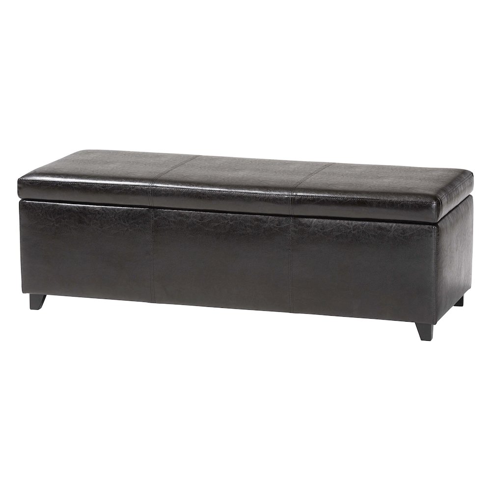 Baxton Studio Dark Brown Faux Leather Storage Bench Ottoman with Stitching. Picture 1
